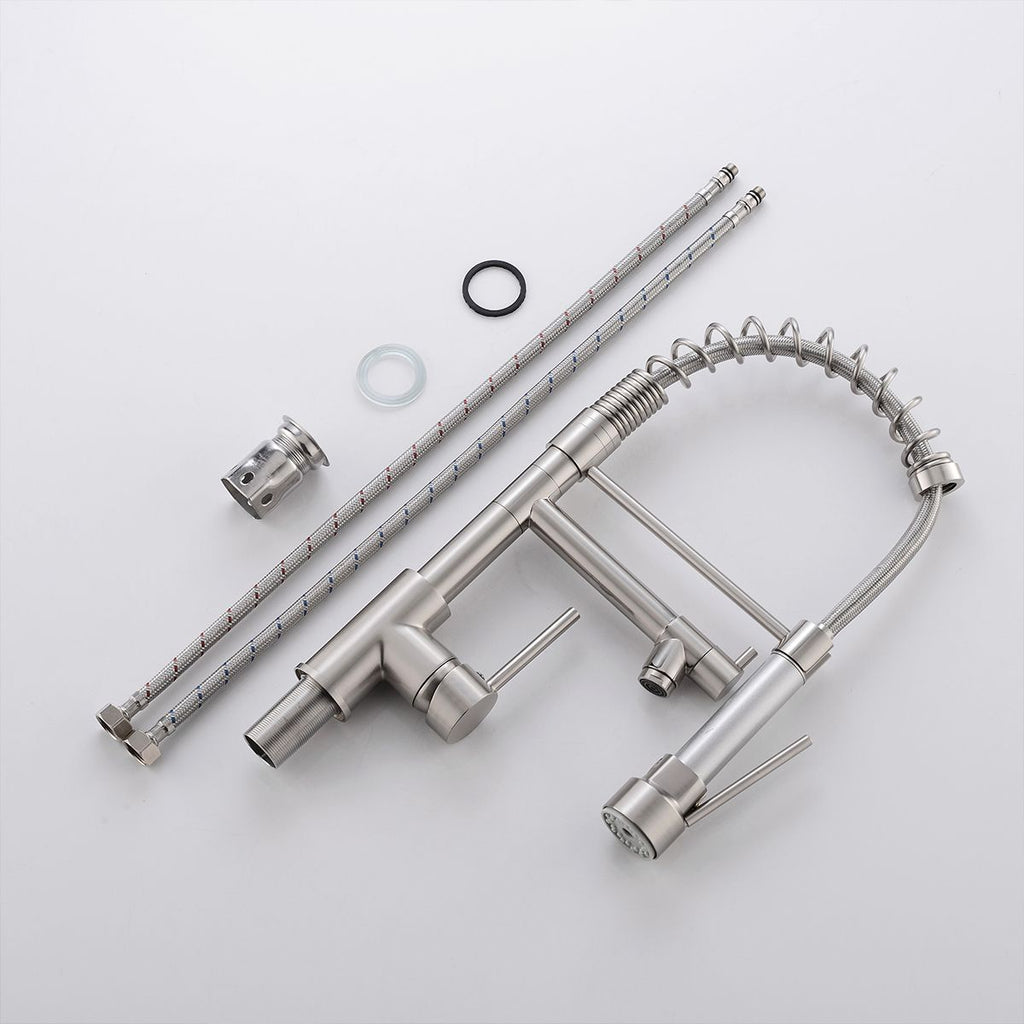 Kitchen Faucet with Pull Down Sprayer Brushed Nickel Stainless Steel Single Handle Kitchen Sink Faucets