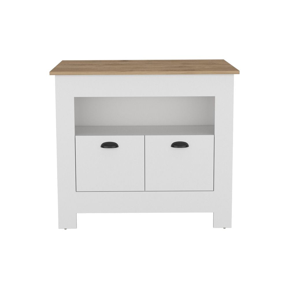 Kitchen Island Geneva, White / Macadamia