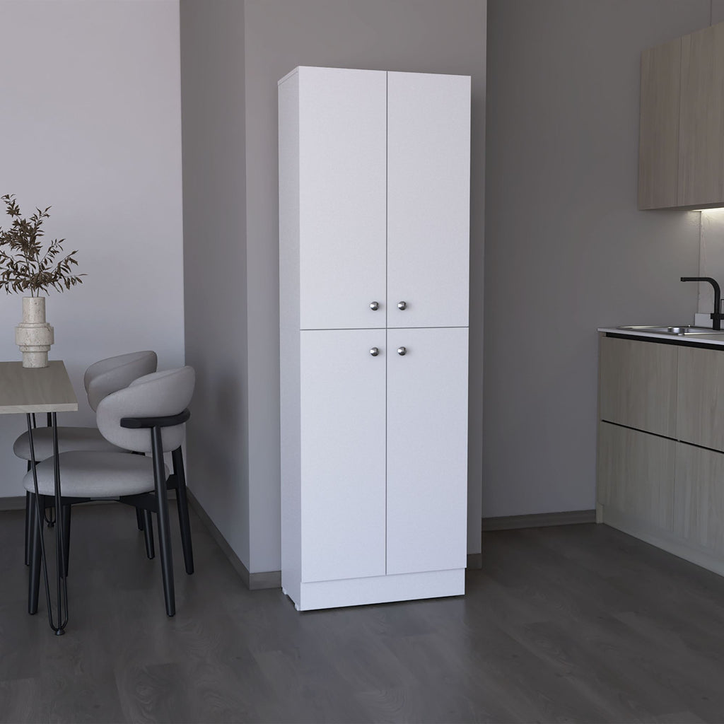 Kitchen Pantry 71" H, 4 Doors, 5 Adjustable Shelves, Laundry, White