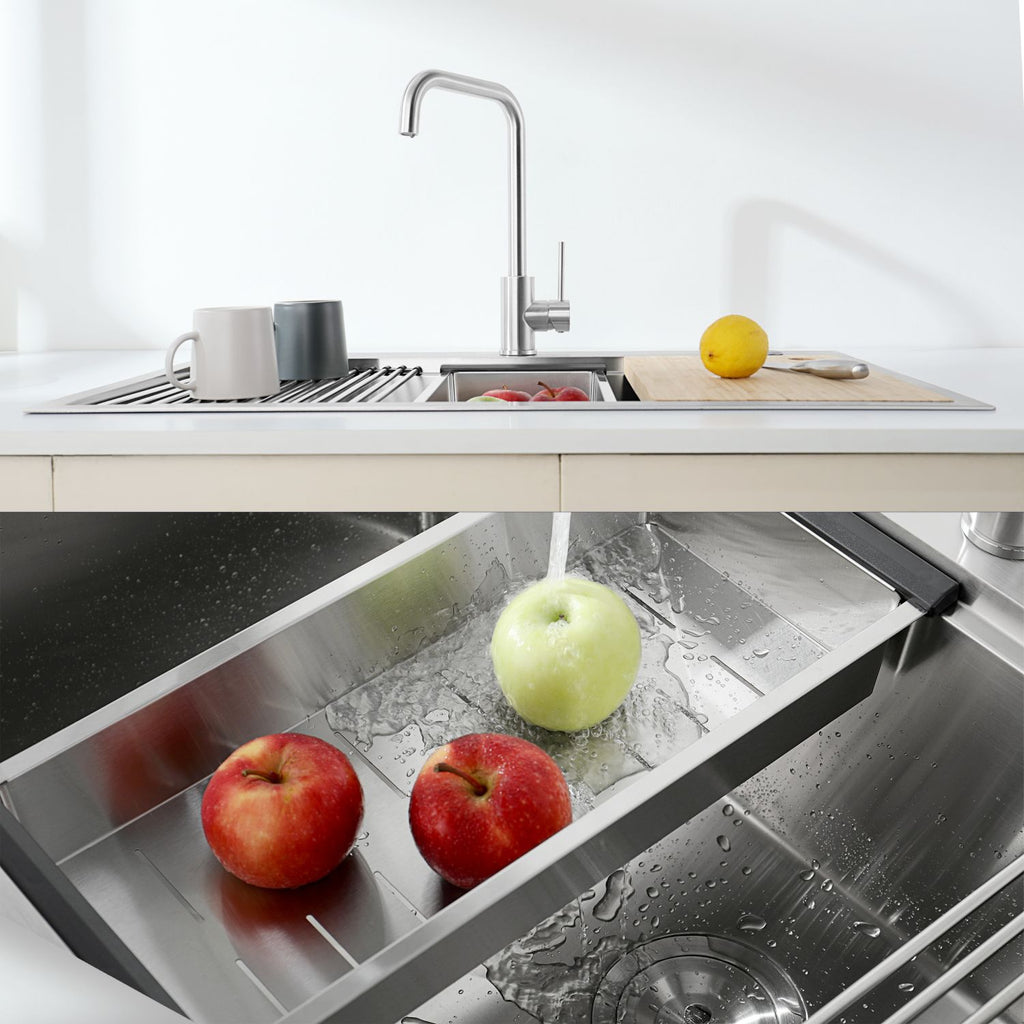 Kitchen Sink 33" x 22" Multifunctional Undermount Workstation Kitchen Sink S304 Stainless Steel Handmade Modern Single Bowl Kitchen Sink with Accessories and Integrated Ledge - 10 Inch Depth