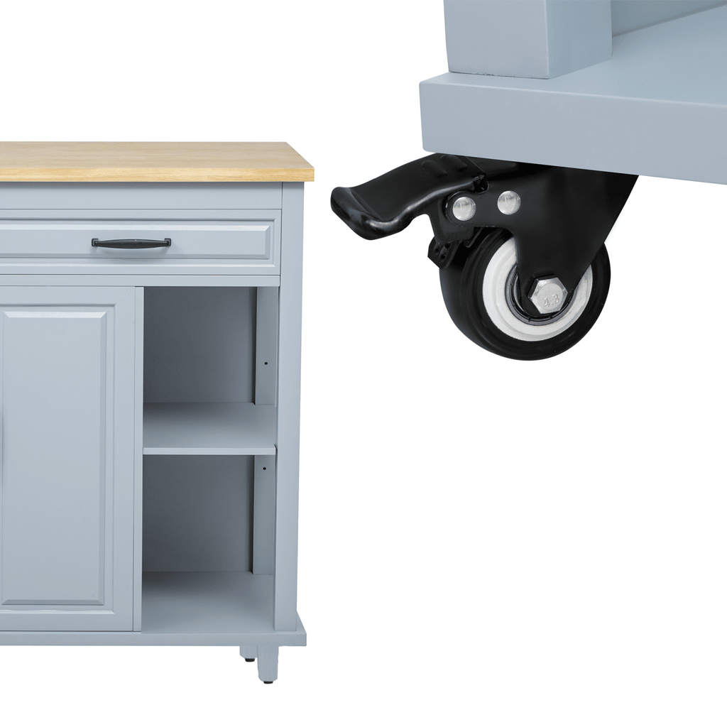 K&K 47 inch Kitchen Island with Extendable Dining Table, Rubber Wood Veneer Kitchen Table with Internal Storage Rack, Power Outlet, Kitchen island with Storage 2 Drawers 2 Cabinet,Grey Blue