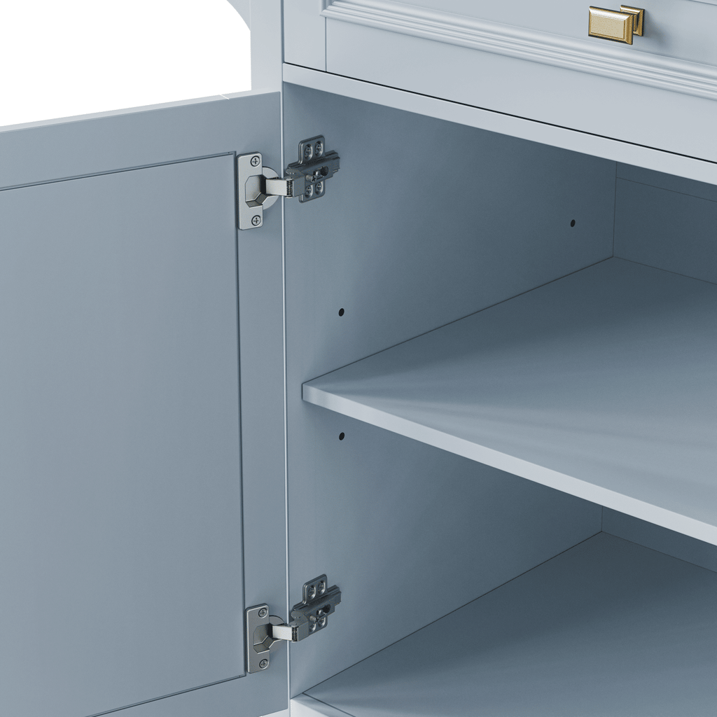 K&K 52'' Kitchen Island with Drop Leaf, Embossed Texture Kitchen Island on Wheels with Spice Rack, Towel Rack, 2 Doors and 5 Drawers, Kitchen Storage Cart with Adjustable Shelf for Kitchen, Blue Grey