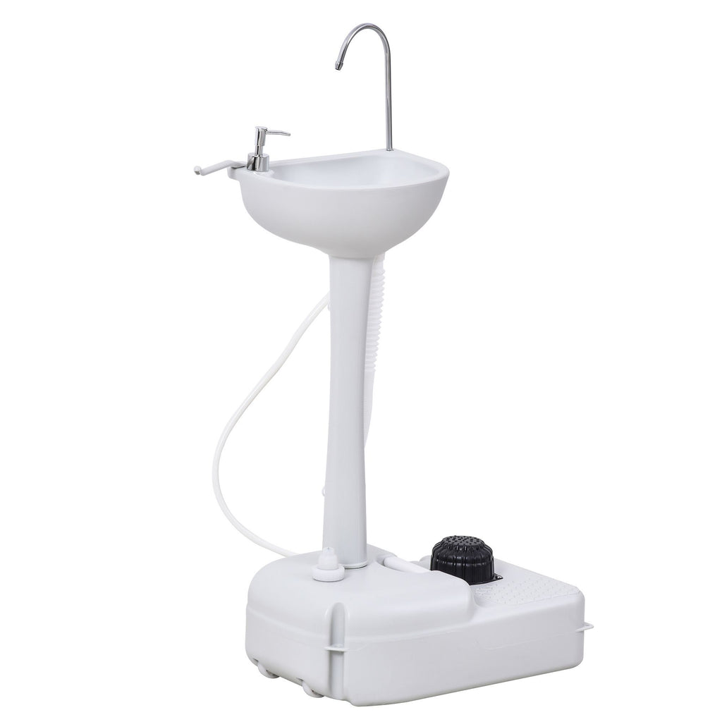 kleankin Portable Camping Sink, Handwashing Station Basin with 4.5 Gallon Tank, Rolling Wheels & Soap Dispenser for RV, Outdoor Events, Gatherings, HDPE, White