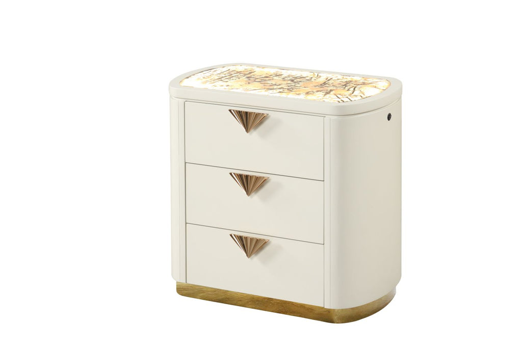 La Pierre Modern Style 3-Drawer Night stand Made with Wood and Gold Accents in Beige