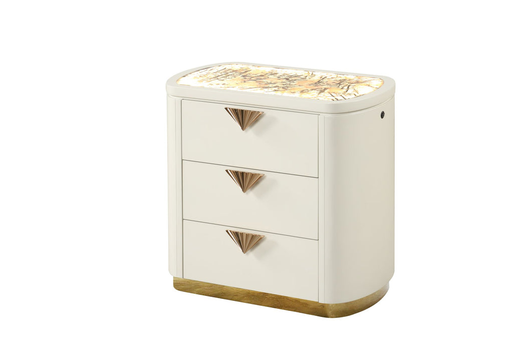 La Pierre Modern Style 3-Drawer Night stand Made with Wood and Gold Accents in Beige
