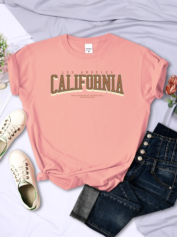 Los Angeles California Winner of Tournaments Women’s Summer Breathable Soft Short Sleeve T-Shirt Casual Streetwear Tee
