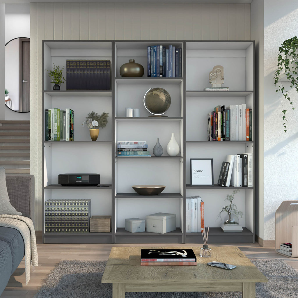 Lainor 3 Piece Home Bookcase set, 74" Wide with 13 Shelves , Living Room Set Set Matt Gray - White