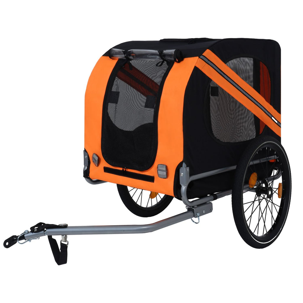 Large Folding Bike Trailer for Dogs – 120LB Capacity All-Terrain Pet Carrier, Durable Steel Frame for Cycling, Jogging, Camping & Outdoor Adventures, Black-Orange