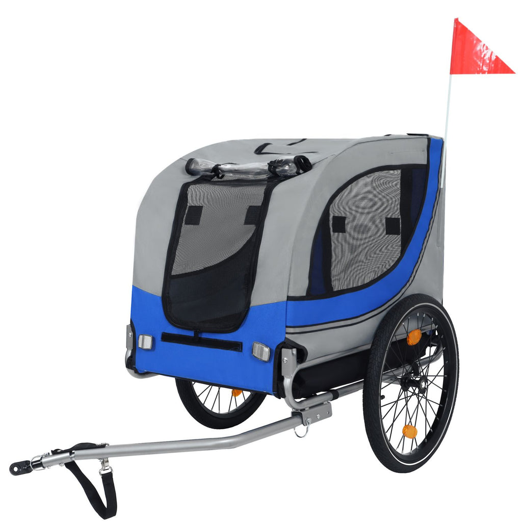 Large Folding Bike Trailer for Dogs – 120LB Capacity All-Terrain Pet Carrier, Durable Steel Frame for Cycling, Jogging, Camping & Outdoor Adventures, Gray- Blue