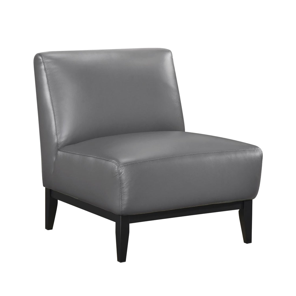 Leather Upholstered Accent Chair Gray Cushion Seat Back Solid Wood Luxurious Living Room Furniture 1pc Durable Comfort Chair