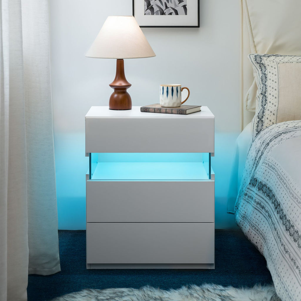 LED Nightstands 3 Drawer Dresser for Bedroom with 16RGB Color Lights,Bedside Tables for Living Room Bedside Furniture (White)