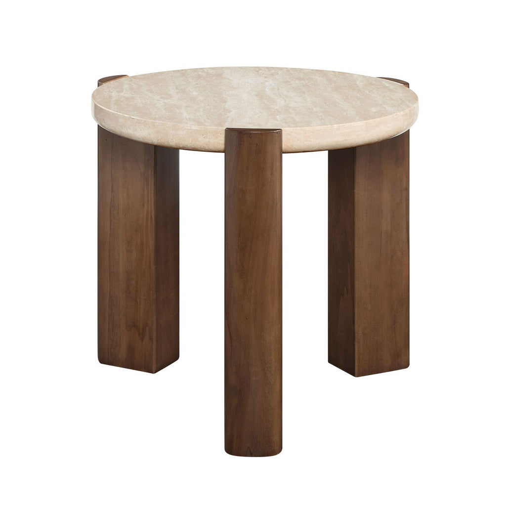 Leonardo Travertine Top & Dark Oak End Table