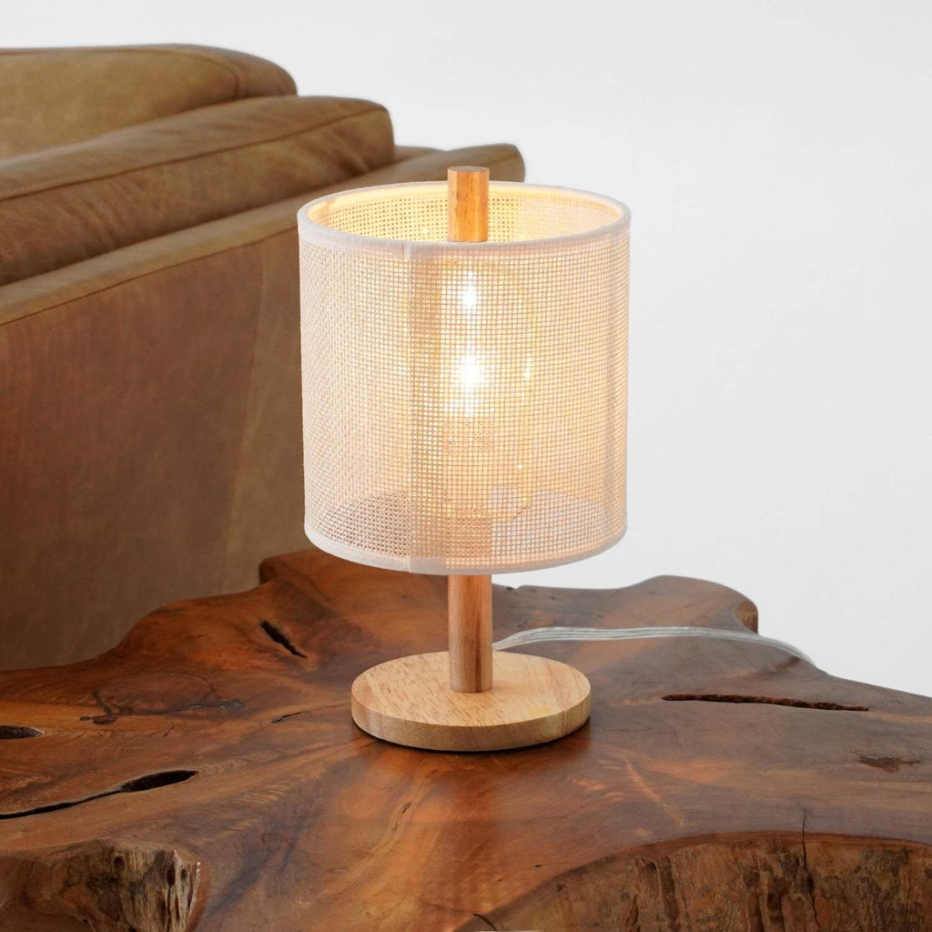 Levio Table Lamp, Natural Oak Wooden Base with Linen Shade 110-120V Paper Rattan Weave Material Wood,Desktop Lamp From The Us Warehouse, Suitable for Bedroom, Living Room, Study, Reading Room, Office