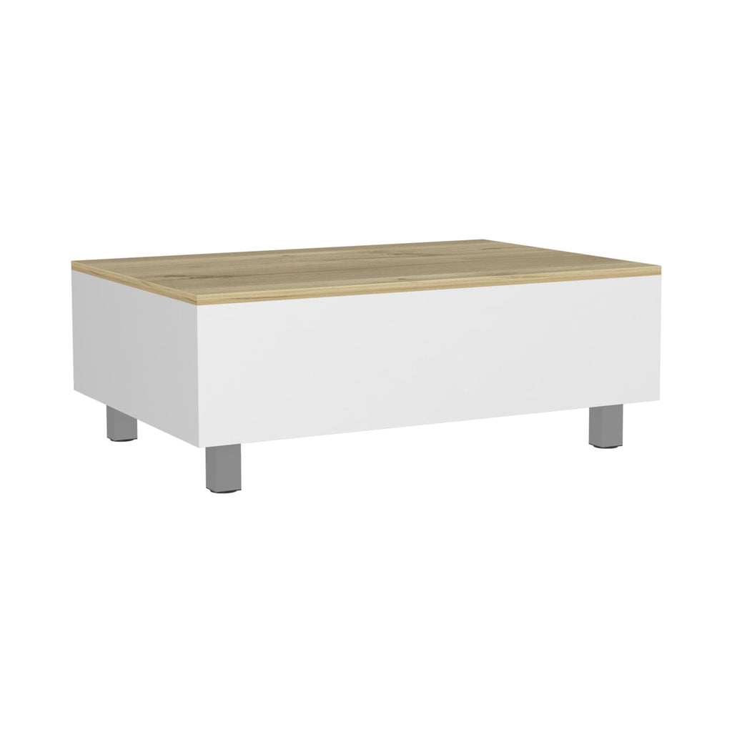 Lift Top Coffee Annapolis, Storage Compartment, White / Light Oak Finish