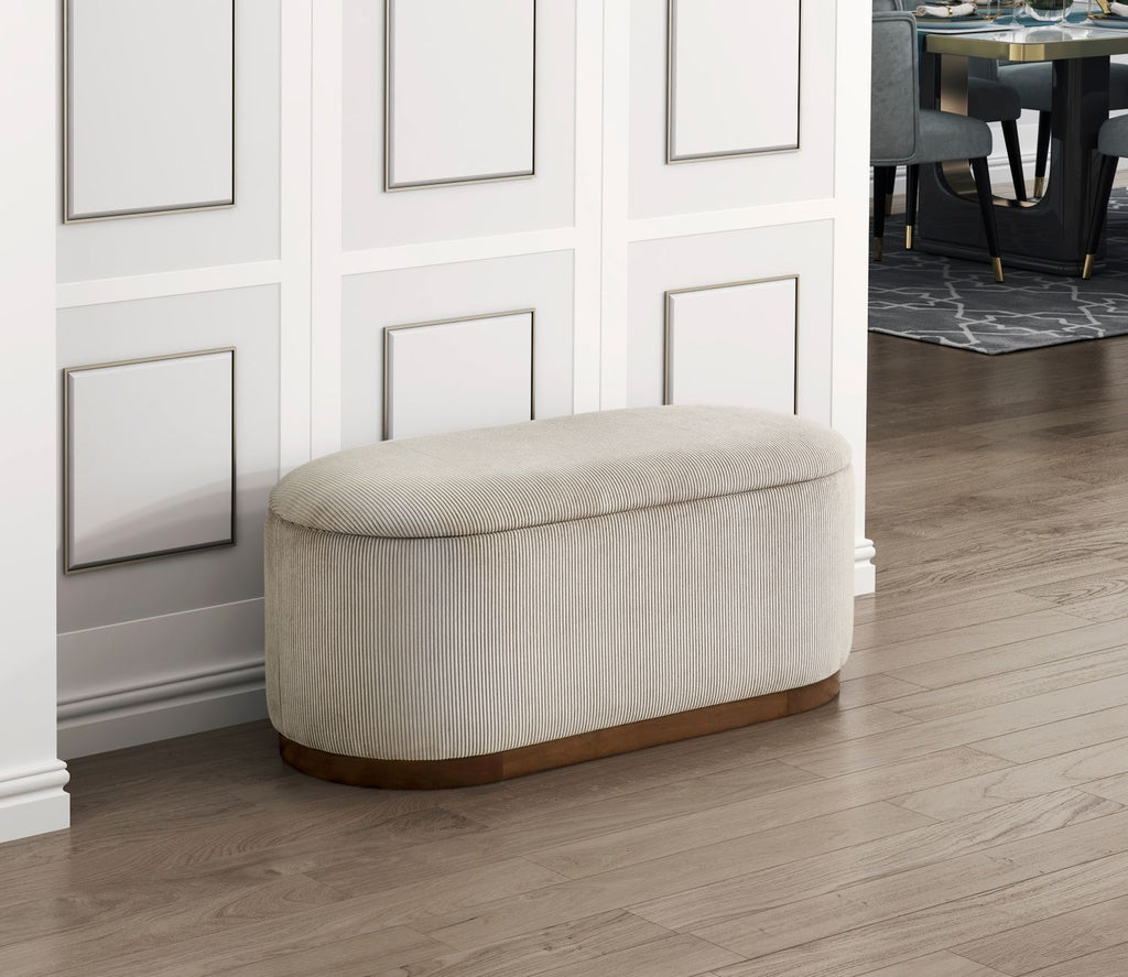 Lift Top Storage Bench Foam Cushioned Seat Taupe Corduroy Fabric Upholstery 1pc