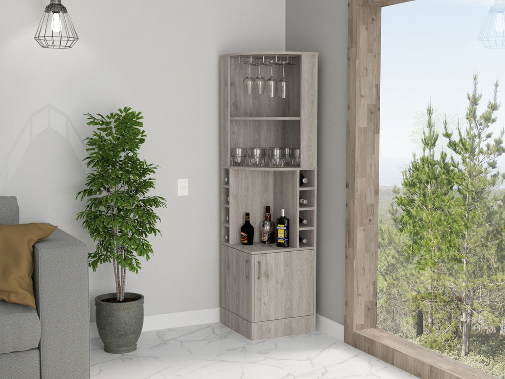 Light Gray 8-Bottle 2-Shelf Bar Cabinet