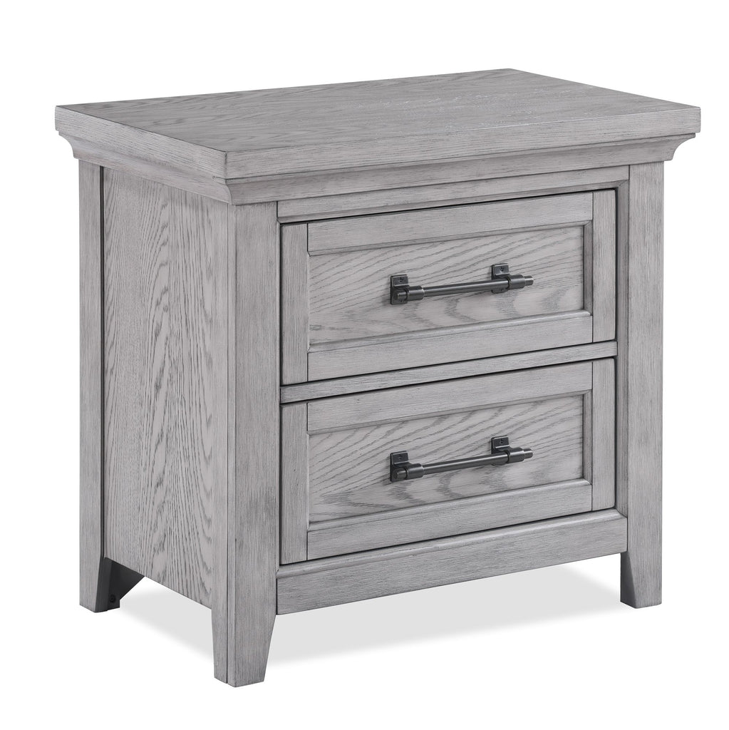Light Gray Finish 1pc Two Drawers Nightstand Wooden Bedroom Furniture Metal Pull Furniture