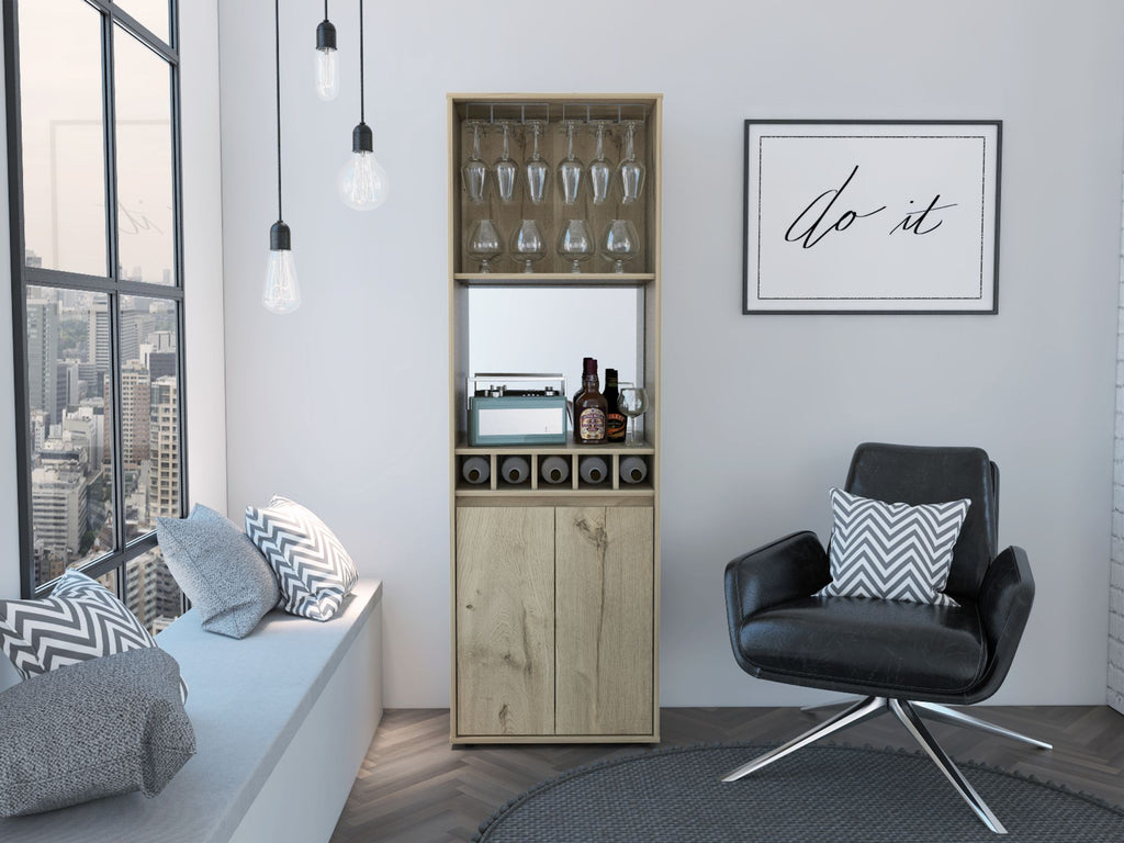 Light Oak 5-Bottle 2-Shelf Bar Cabinet