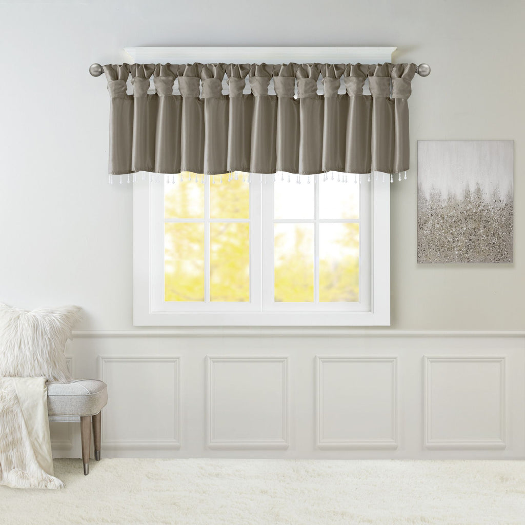 Lightweight Faux Silk Valance With Beads Pewter 50x26"