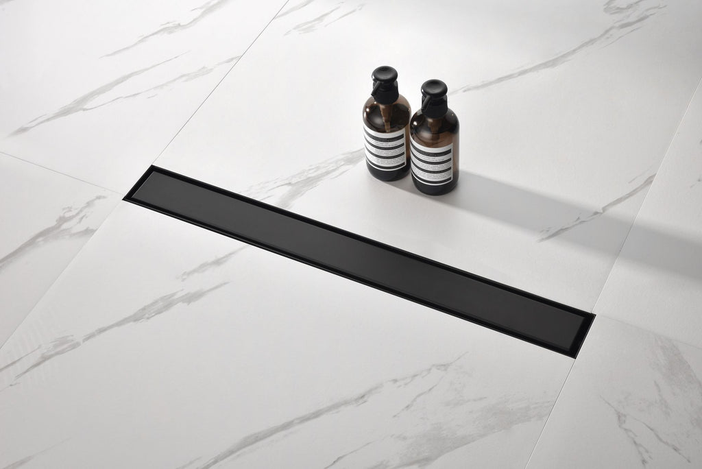 Linear Shower Drain with Removable Quadrato Pattern Grate, 304 Stainless Shower Drain Included Hair Strainer and Leveling Feet