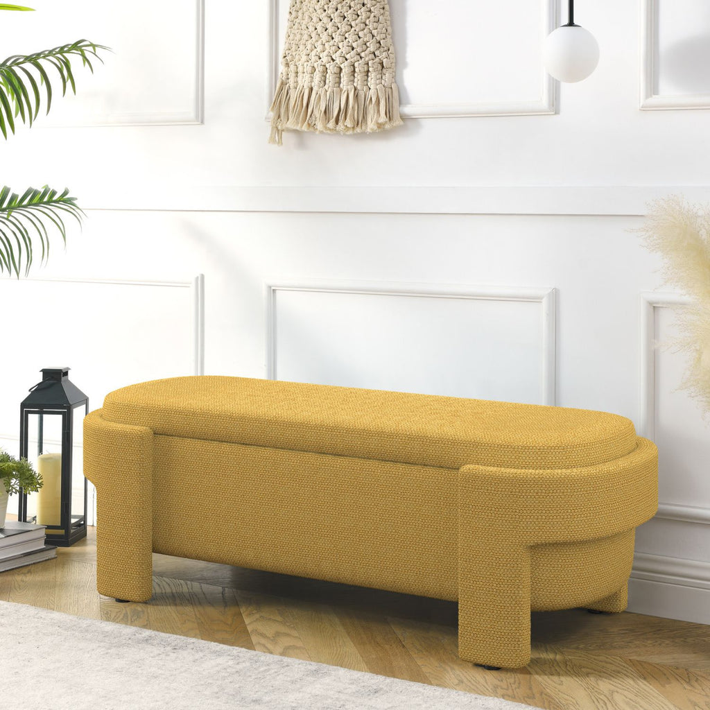Linen Fabric Upholstered Bench with Large Storage Space for the Living Room, Entryway and Bedroom,yellow( 51.5''x20.5''x17'' )
