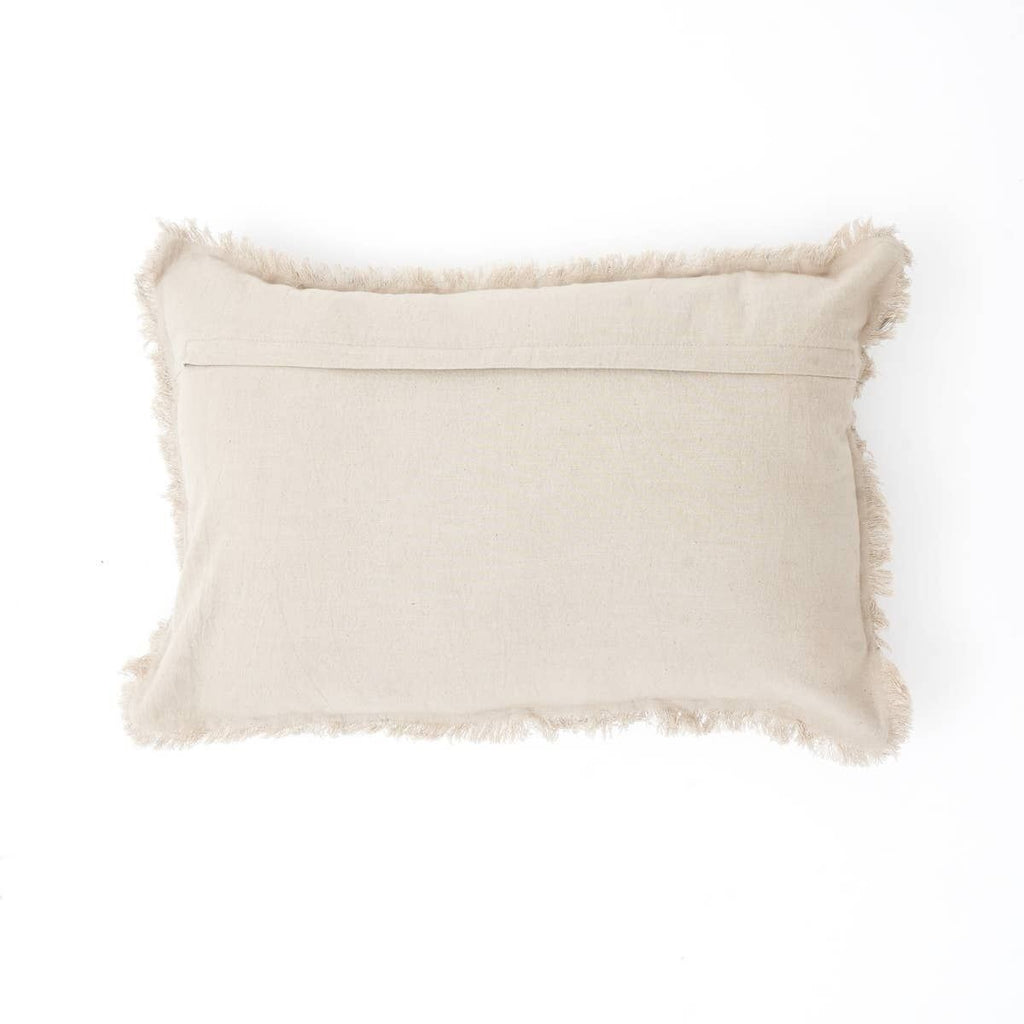 Linen Printed Lumbar with Fringes (Blue & Grey)-16"X24"