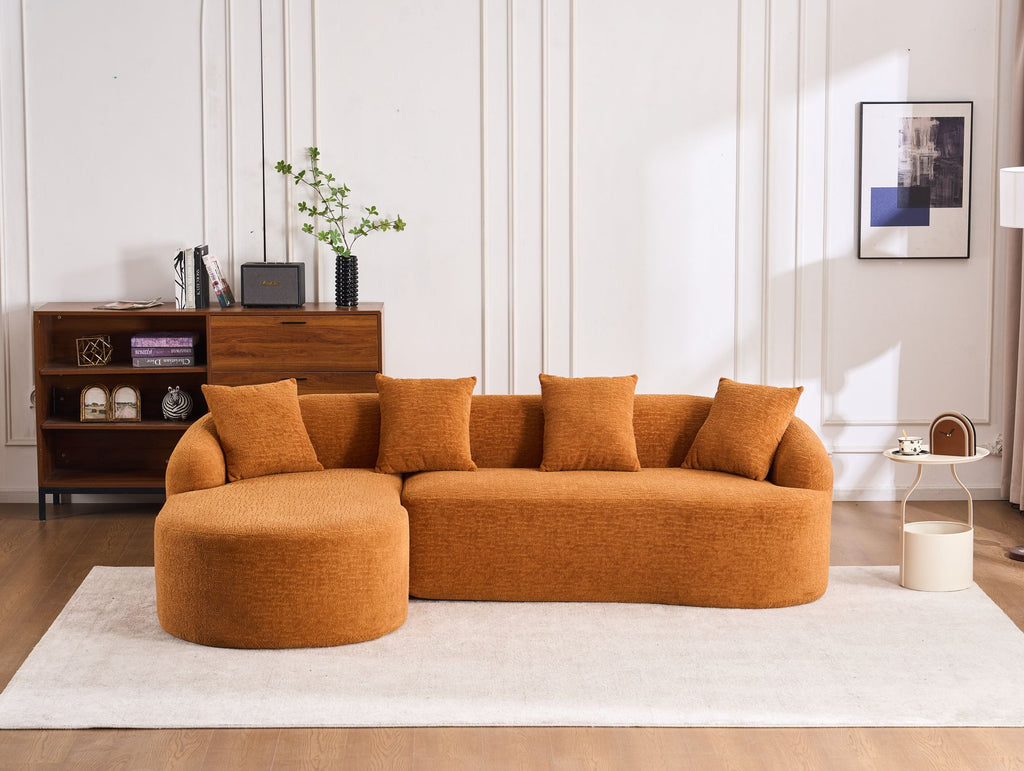 LingYu022Orange Compression Sofa, Memory Foam 3-Seater Sofa, No Installation & Easy to Transport, Deep Seat Modern Sofa with Chenille Fabric, Couch for Living Room, Bedroom, Apartment, Home Office