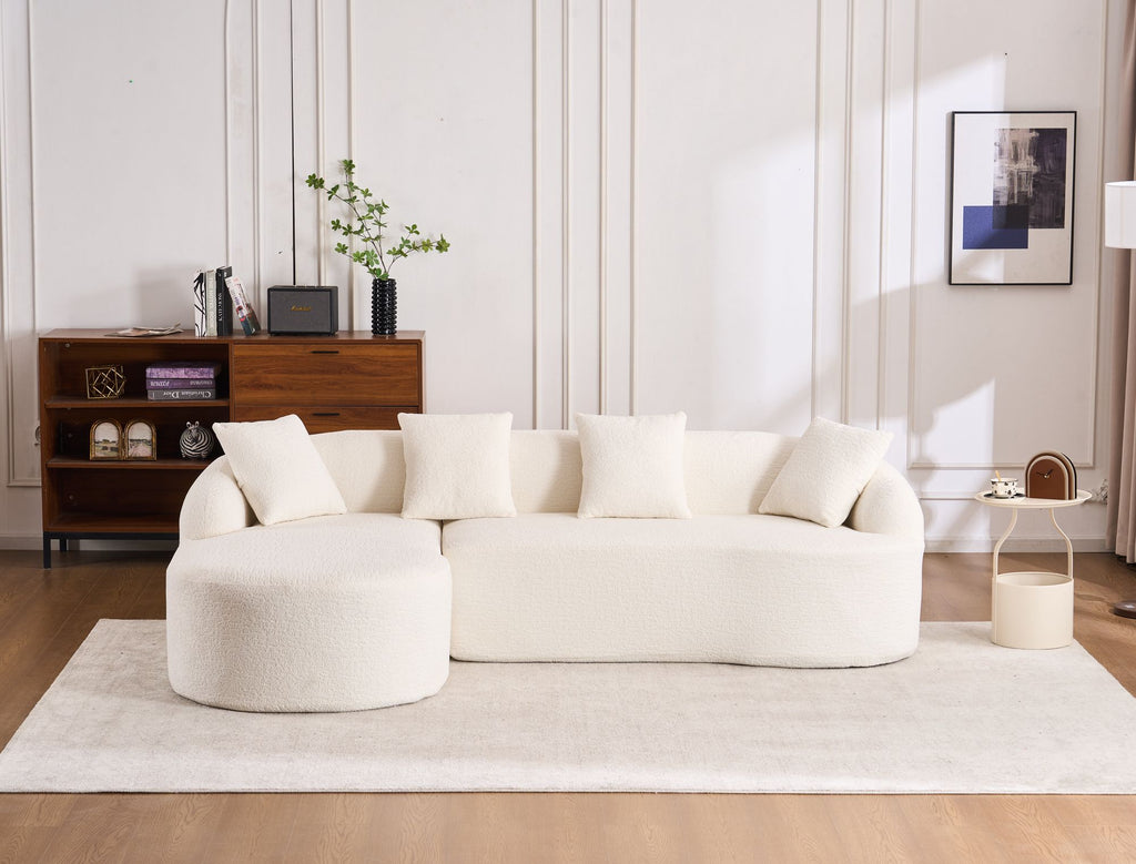 LingYu022White Compression Sofa, Memory Foam 3-Seater Sofa, No Installation & Easy to Transport, Deep Seat Modern Sofa with Chenille Fabric, Couch for Living Room, Bedroom, Apartment, Home Office