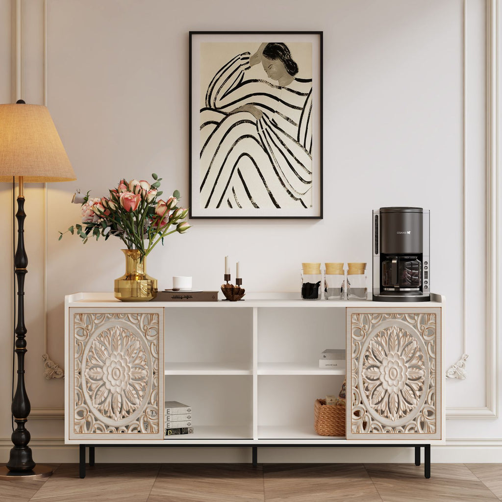 Living Room Furniture Mid Century Modern Tv Stand Kitchen Storage White Curio Buffet Cabinet suitable for TV cabinets,tables,sideboards,decorative cabinets(WHITE)