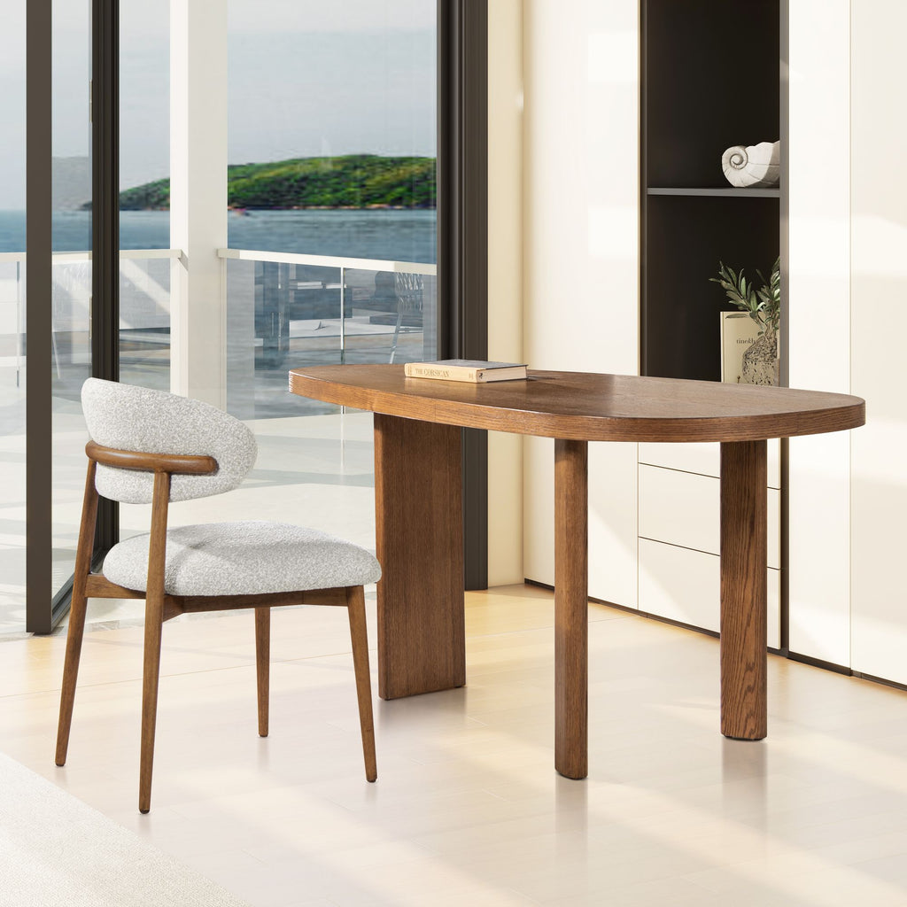 Locke 20.5" Modern Upholstered Dining Chair with Wood Frame, Salt & Pepper Boucle