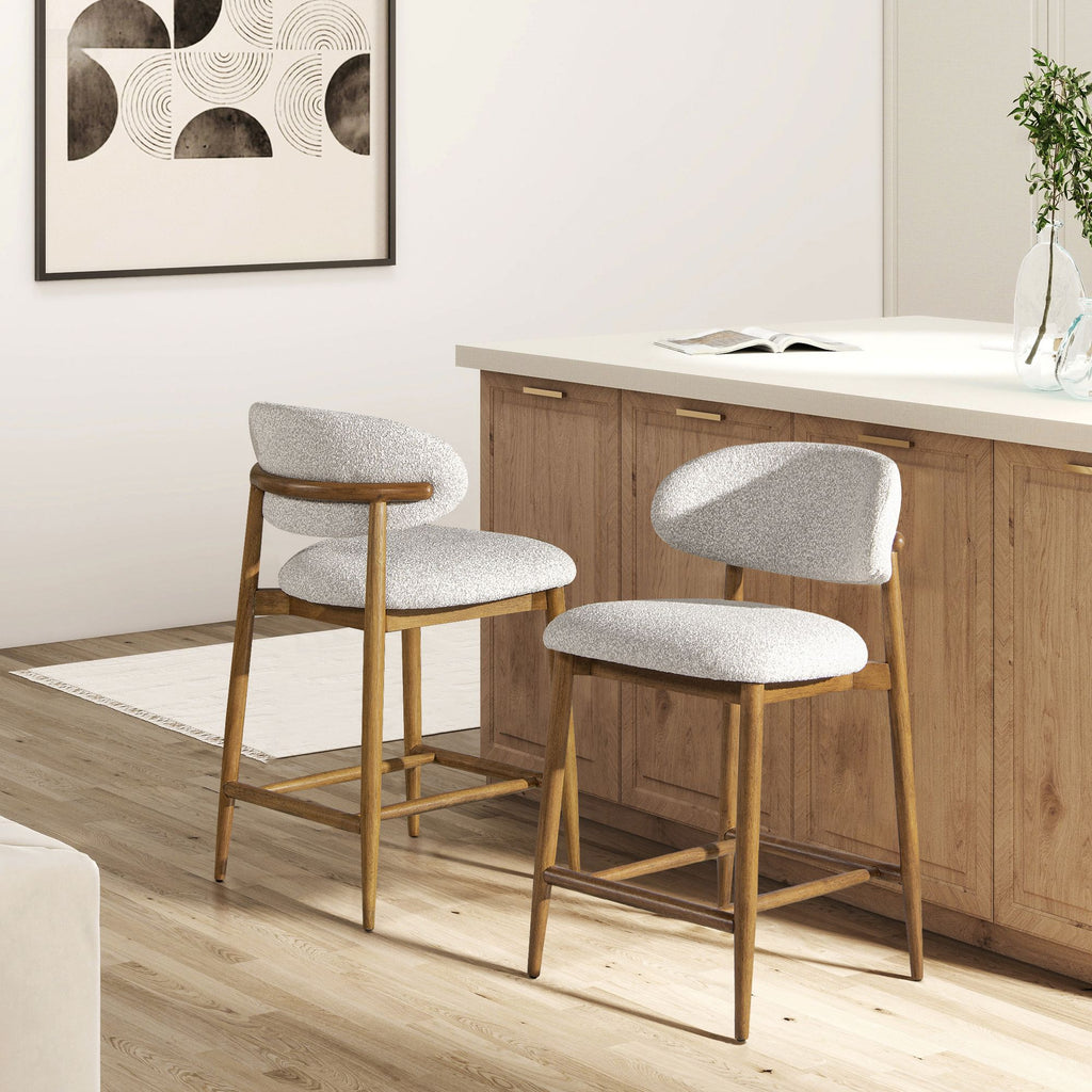 Locke 26.5" Modern Upholstered Counter Stool with Wood Frame, Salt & Pepper Boucle