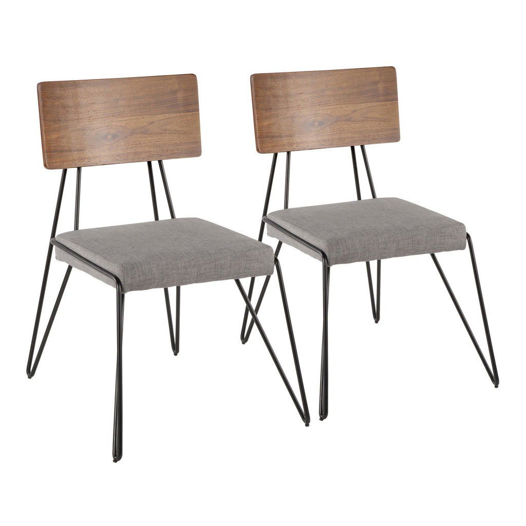 Loft Mid-Century Modern Chair in Black Metal with Grey Fabric and Walnut Wood Accent by - Set of 2