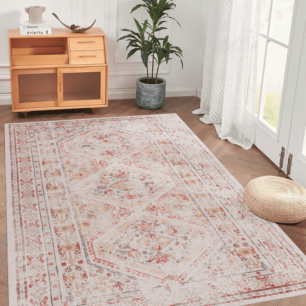 LOOM & LUXE 8x10 Area Rugs for Bedroom, Washable Rug, Low-Pile, Non-Slip, Non-Shedding, Foldable, Kid & Pet Friendly - Area Rugs for living room, bedroom, kitchen (Beige, 8x10)