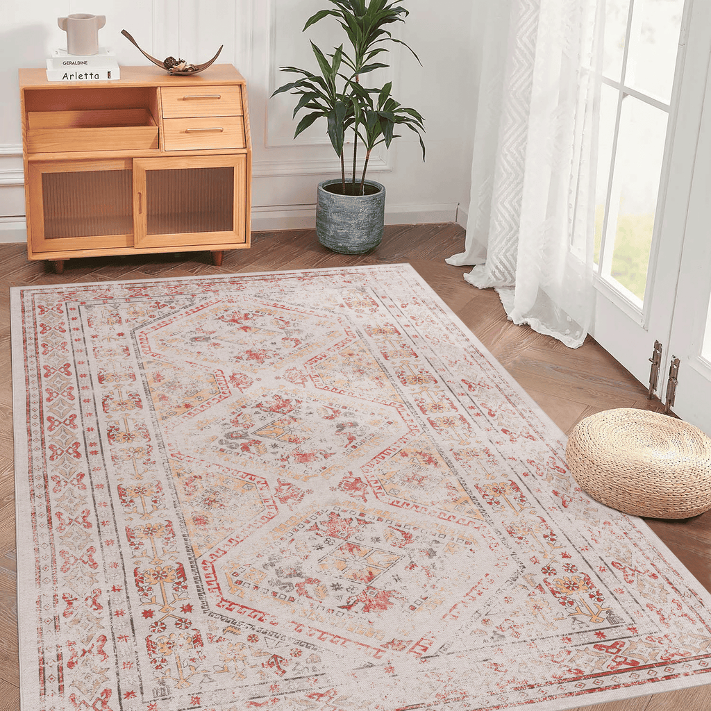 LOOM & LUXE 8x10 Area Rugs for Bedroom, Washable Rug, Low-Pile, Non-Slip, Non-Shedding, Foldable, Kid & Pet Friendly - Area Rugs for living room, bedroom, kitchen (Beige, 8x10)