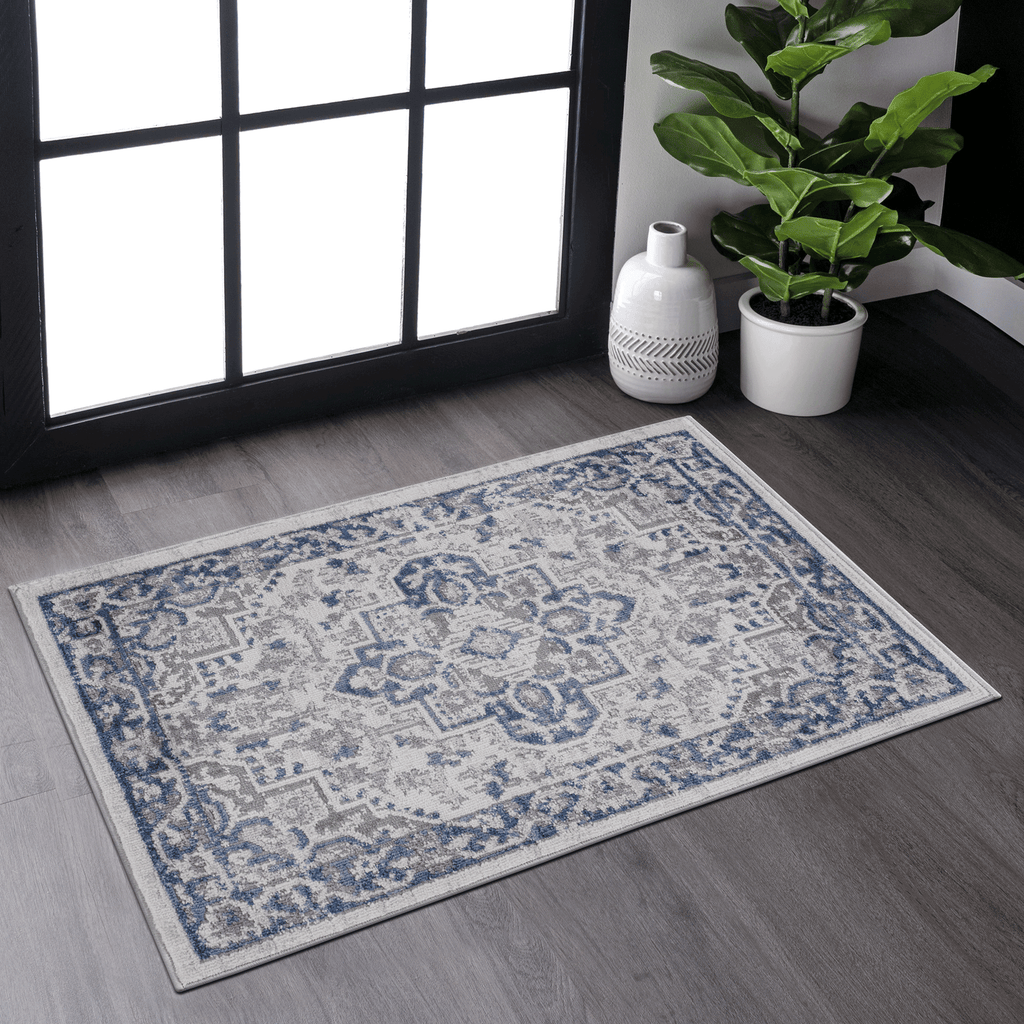 LOOM & LUXE Collection 2X3 Blue/Grey/Oriental Non-Shedding Living Room Bedroom Dining Home Office Stylish and Stain Resistant Area Rug