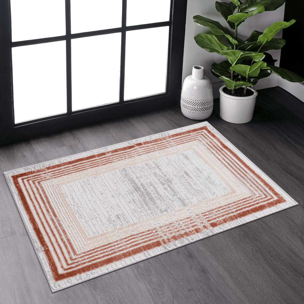 LOOM & LUXE Collection 2X3 Brown/Ivory/Bordered Non-Shedding Living Room Bedroom Dining Home Office Stylish and Stain Resistant Area Rug
