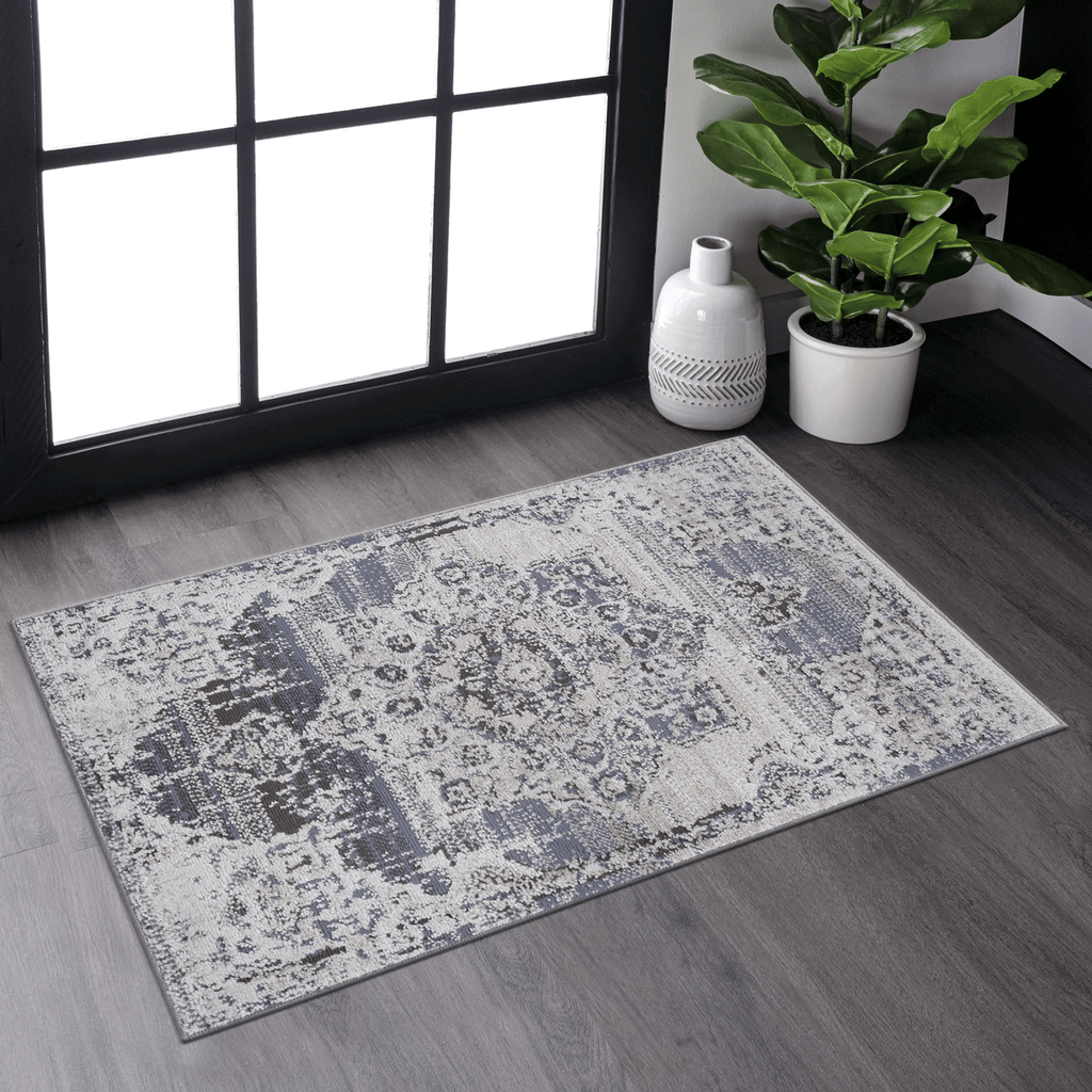 LOOM & LUXE Collection 2X3 Cream/Blue /Medallion Non-Shedding Living Room Bedroom Dining Home Office Stylish and Stain Resistant Area Rug