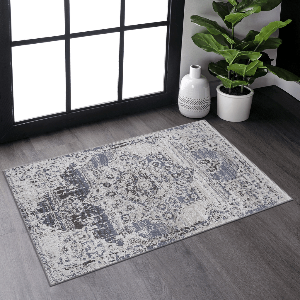 LOOM & LUXE Collection 2X3 Cream/Blue /Medallion Non-Shedding Living Room Bedroom Dining Home Office Stylish and Stain Resistant Area Rug