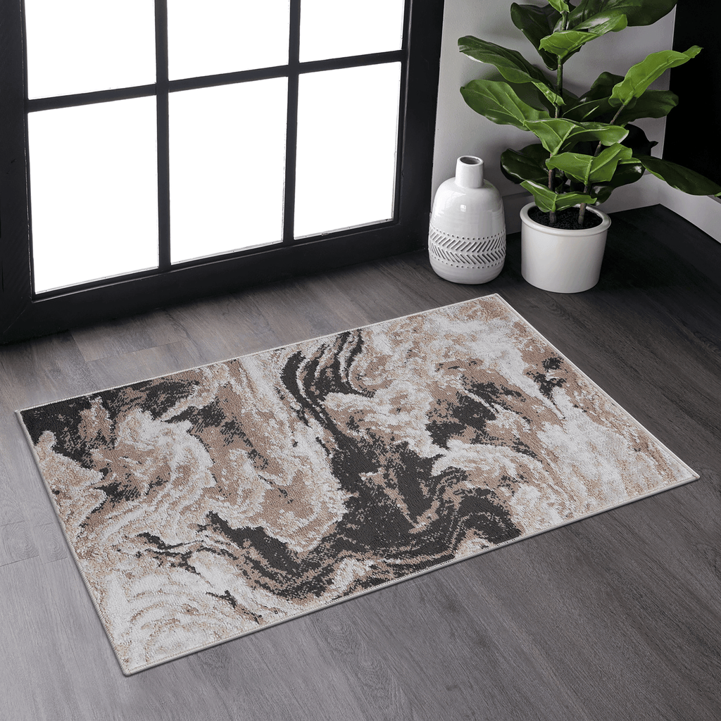LOOM & LUXE Collection 2X3 L.Brown /Abstract Non-Shedding Living Room Bedroom Dining Home Office Stylish and Stain Resistant Area Rug