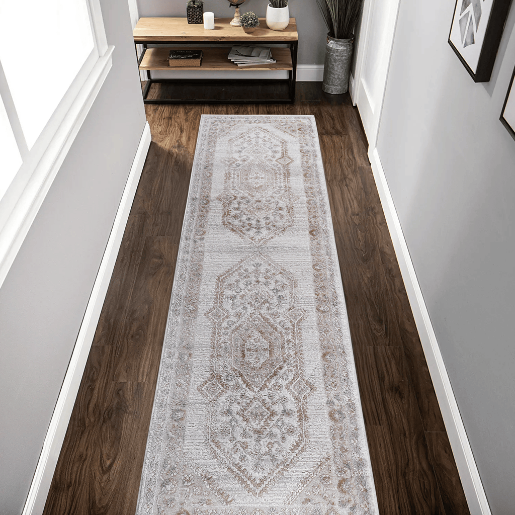 LOOM & LUXE Collection 2X8 Cream/Ivory/Bordered Non-Shedding Living Room Bedroom Dining Home Office Stylish and Stain Resistant Area Rug