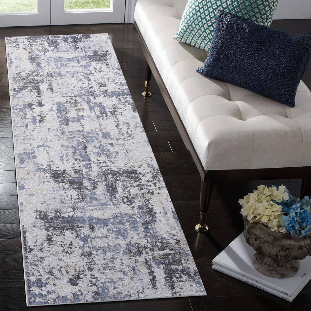 LOOM & LUXE Collection 2X8 Grey/Denim /Abstract Non-Shedding Living Room Bedroom Dining Home Office Stylish and Stain Resistant Area Rug