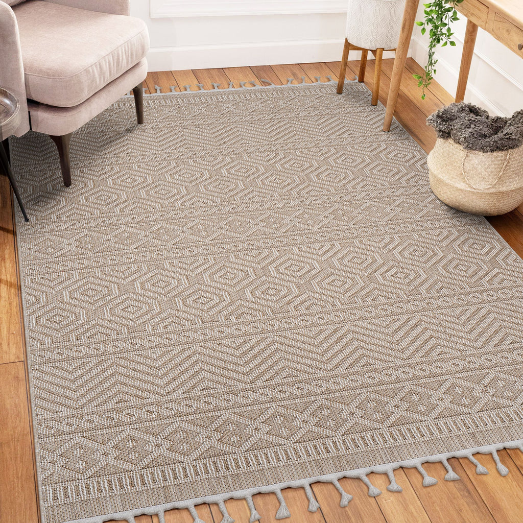 LOOM & LUXE Collection 4X6 Mocha /Geometric Indoor/Outdoor Area Rug