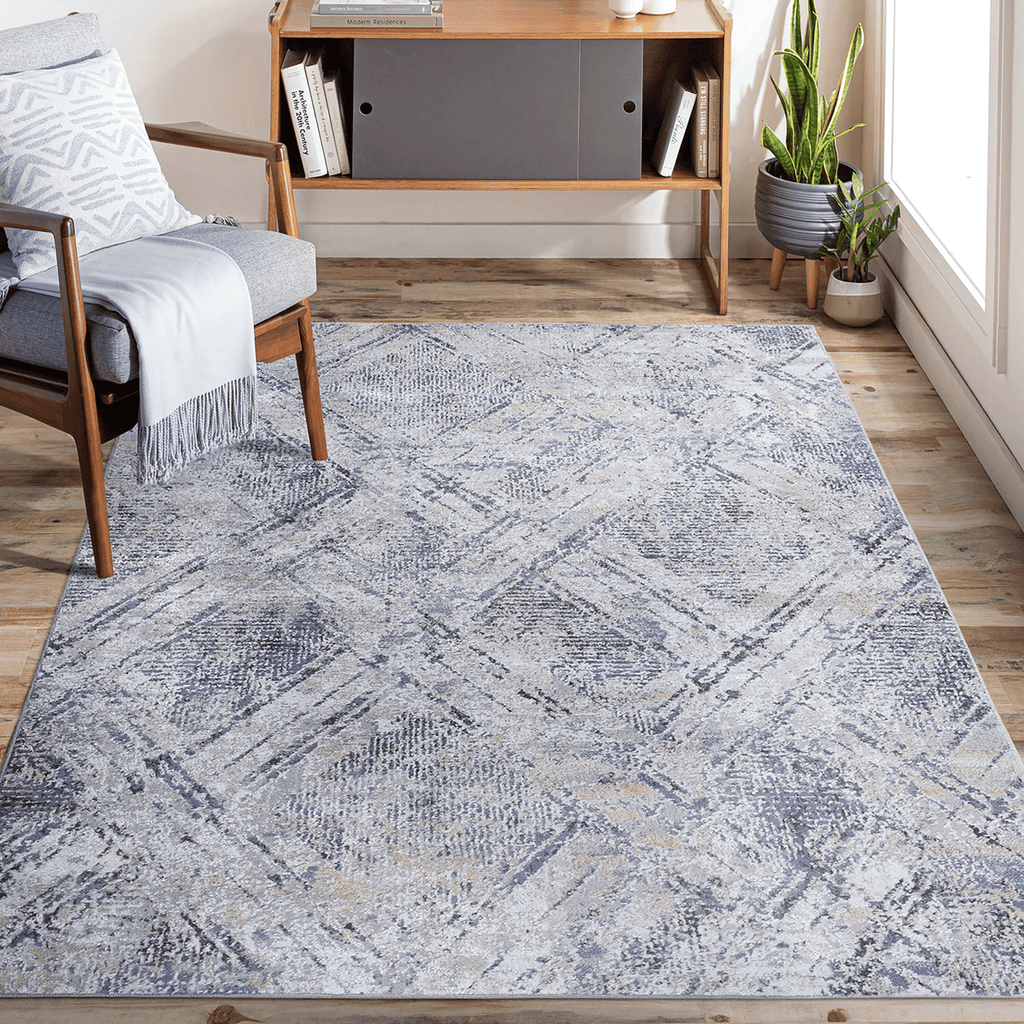LOOM & LUXE Collection 5X7 Blue/Grey /Geometric Non-Shedding Living Room Bedroom Dining Home Office Stylish and Stain Resistant Area Rug