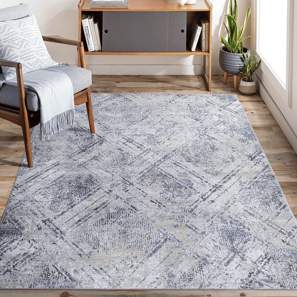LOOM & LUXE Collection 5X7 Blue/Grey /Geometric Non-Shedding Living Room Bedroom Dining Home Office Stylish and Stain Resistant Area Rug