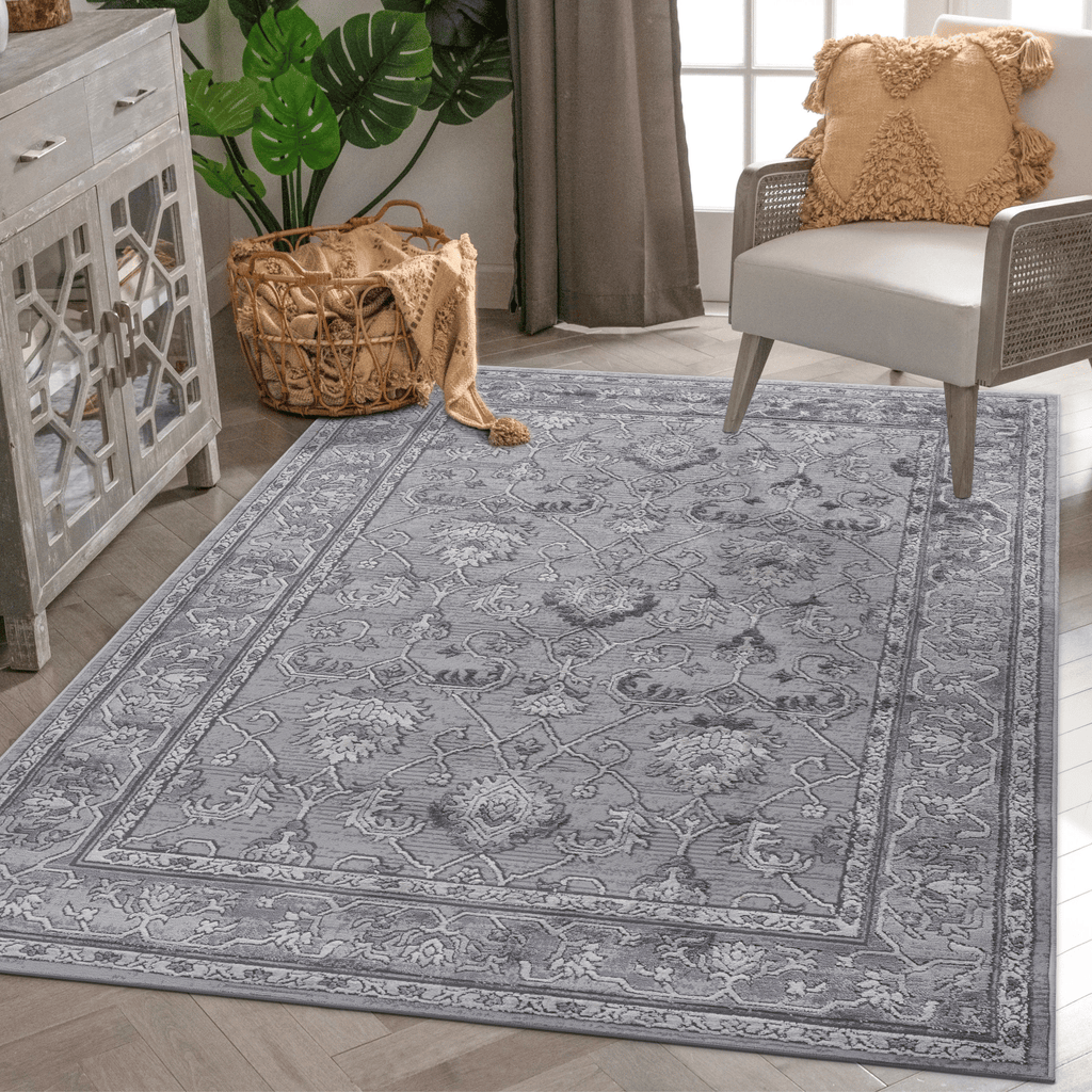 LOOM & LUXE Collection 5X7 Grey/Oriental Non-Shedding Living Room Bedroom Dining Home Office Stylish and Stain Resistant Area Rug