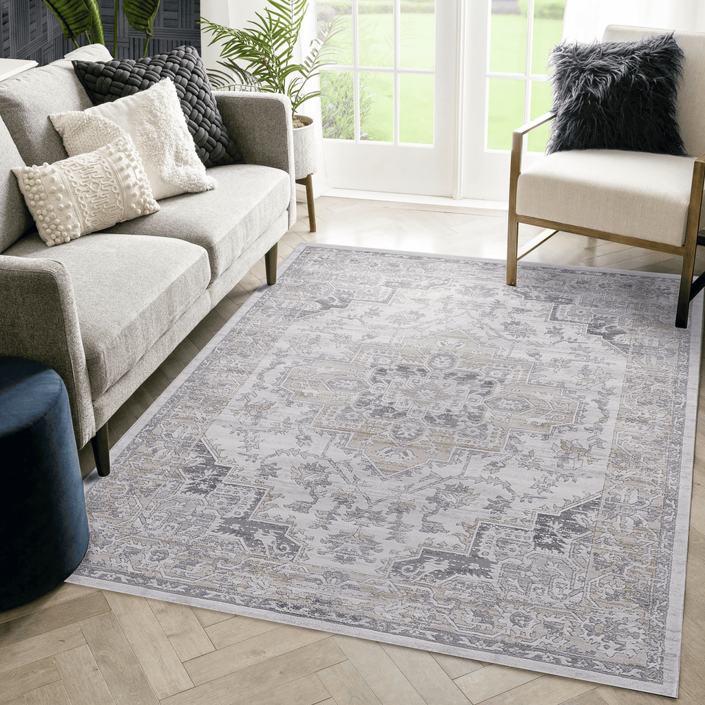 LOOM & LUXE Collection 8X10 Ivory/Beige/Oriental Non-Shedding Living Room Bedroom Dining Home Office Stylish and Stain Resistant Area Rug