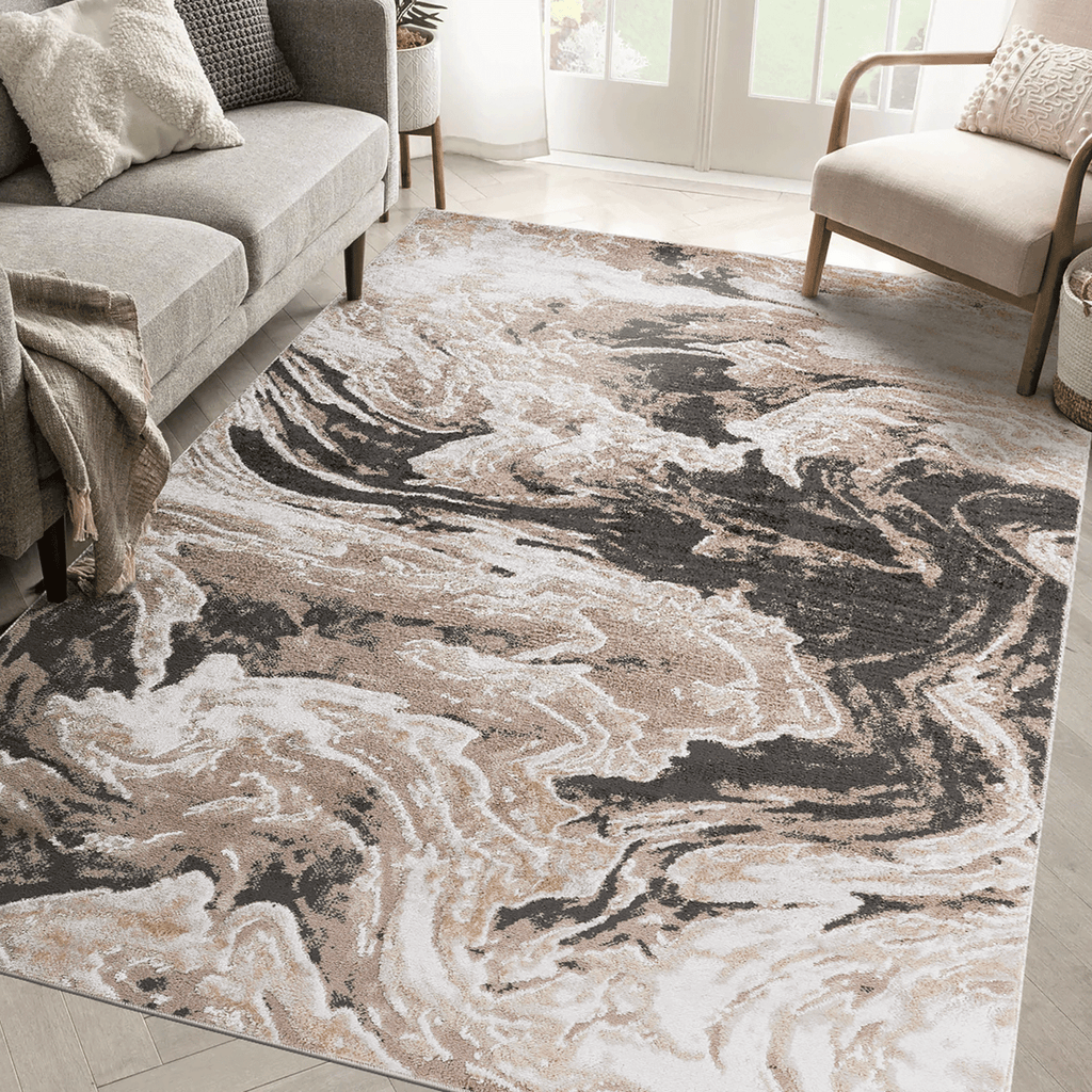 LOOM & LUXE Collection 8X10 L.Brown /Abstract Non-Shedding Living Room Bedroom Dining Home Office Stylish and Stain Resistant Area Rug