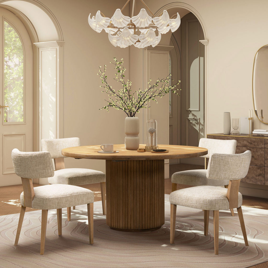 Louise Split Back Upholstered Dining Side Chair, Set of 2, Travertine Beige Chenille
