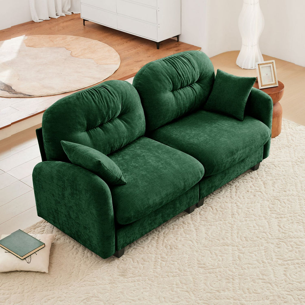 Loveseat Cloud Sectional Couches Chenille Fabric, Quilted Pleated Design,Ergonomic Design,High-Density Foam Easy Install Elegant Armrests High Quality Wooden Base,Fits Living Rooms,Green