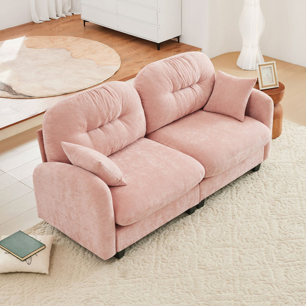 Loveseat Cloud Sectional Couches Chenille Fabric,Quilted Pleated Design, Ergonomic Design,High-Density Foam Easy Install Elegant Armrests High Quality Wooden Base,Fits Living Rooms,Pink
